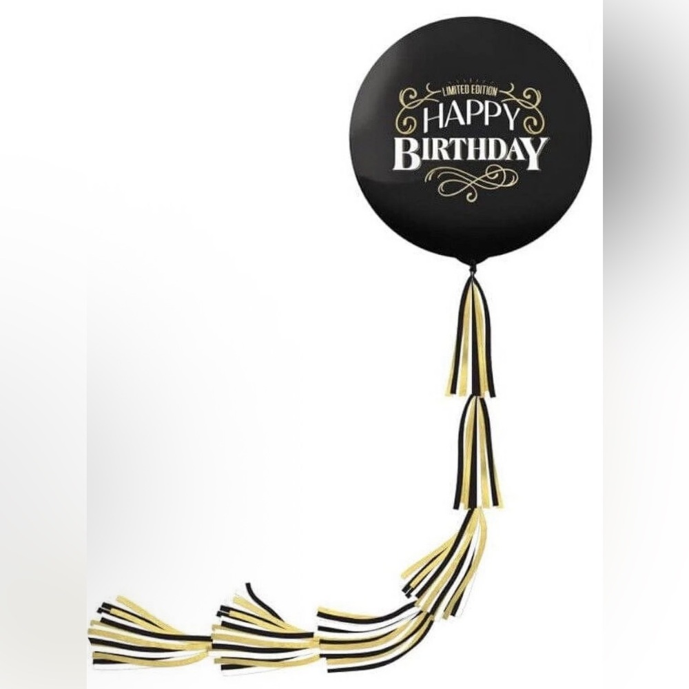 3/$18 New- Black and Gold Happy Birthday Balloon with Tassels